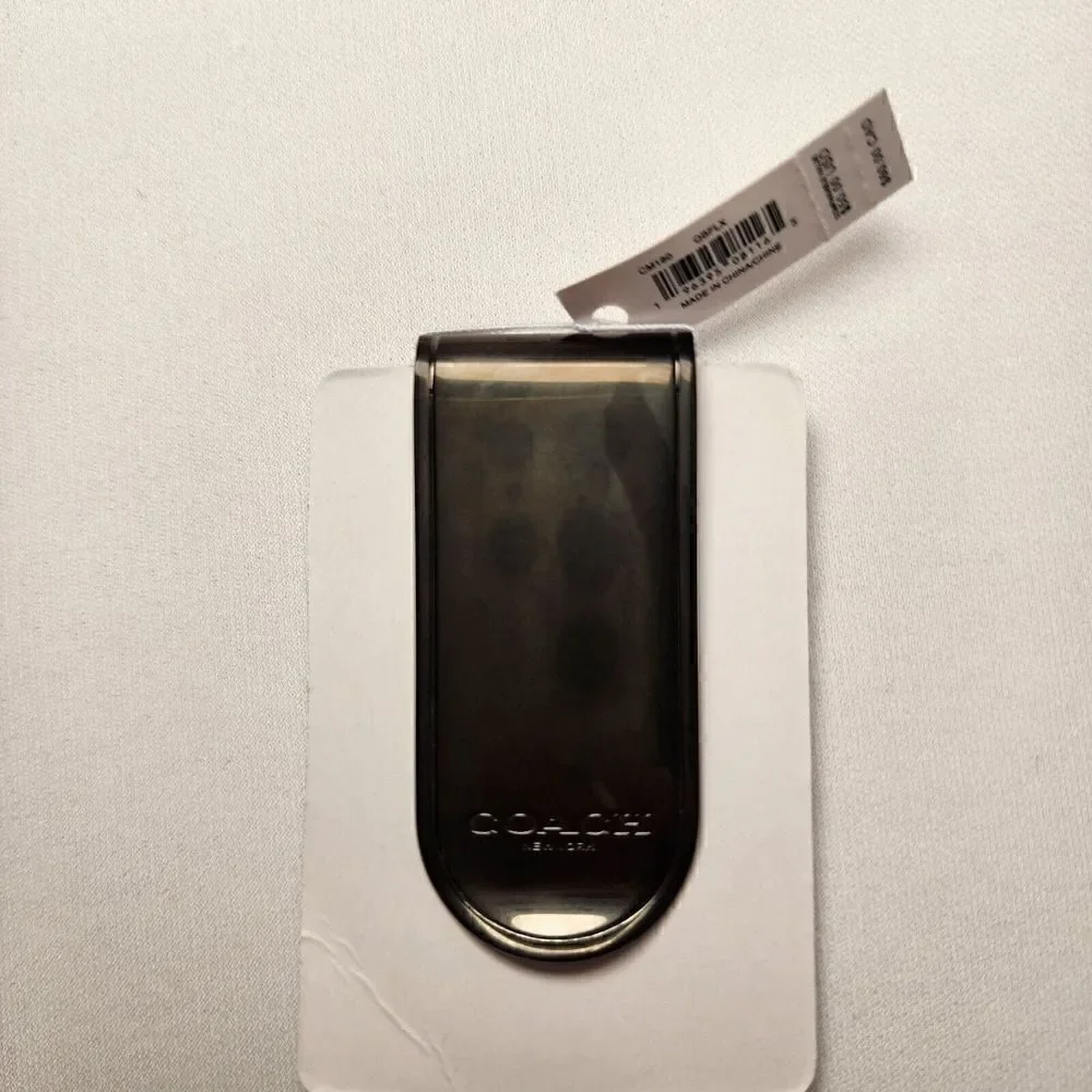 NWT COACH CM180 LEATHER MONEY CLIP in GUNMETAL & FLAX